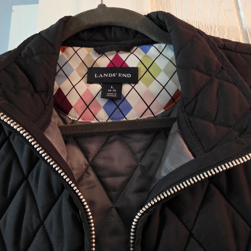 Lands' End Women's Quilted Black Vest - Picture 2 of 4